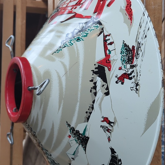 Coloramic Tin Litho White and Red Christmas Tree Skirt/Stand Winter Wonderland - Picture 3 of 7